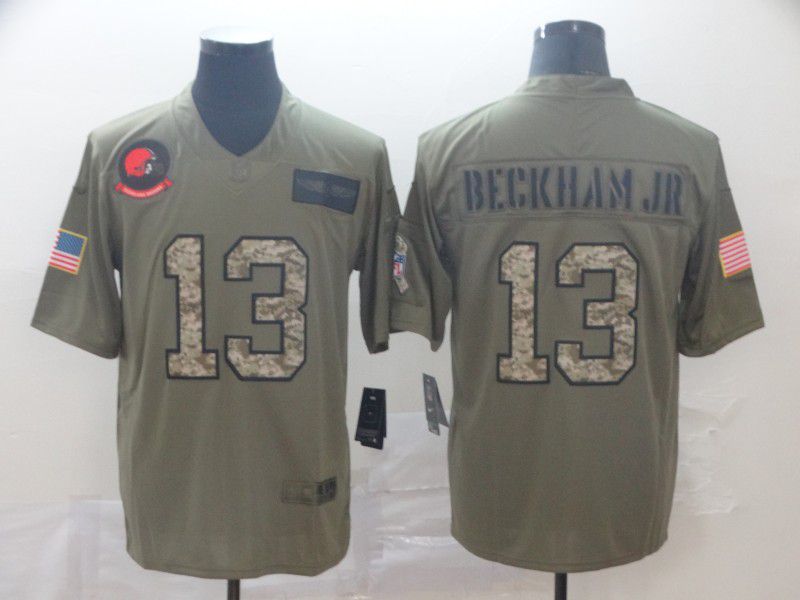 Men Cleveland Browns #13 Beckham jr green Nike Olive Salute To Service Limited NFL Jersey
